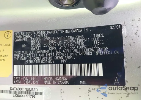 2004 Lexus Rx 330 from USA, damaged, VIN 2T2HA31U44C014803